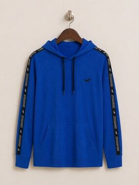 Hollister Blue Hooded Tee XL Logo Sleeve Lightweight Hoodie Athleisure Pullover